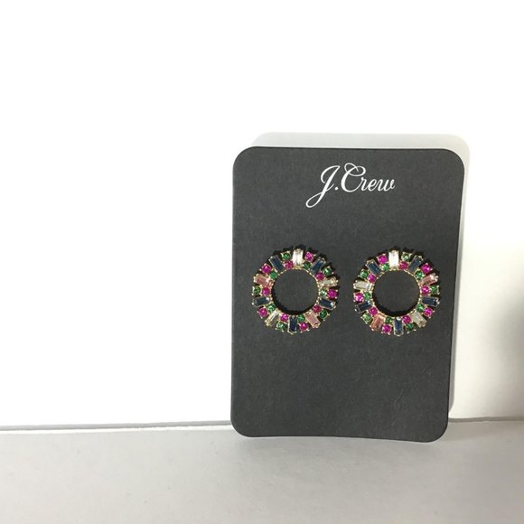 J.Crew Multi Color Pave Circle Earrings - Picture 2 of 4